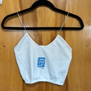 Free People White and Blue Fitted Crop Camisole